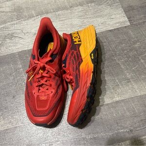 Hoka Fiery Red and Bold Yellow Sneakers